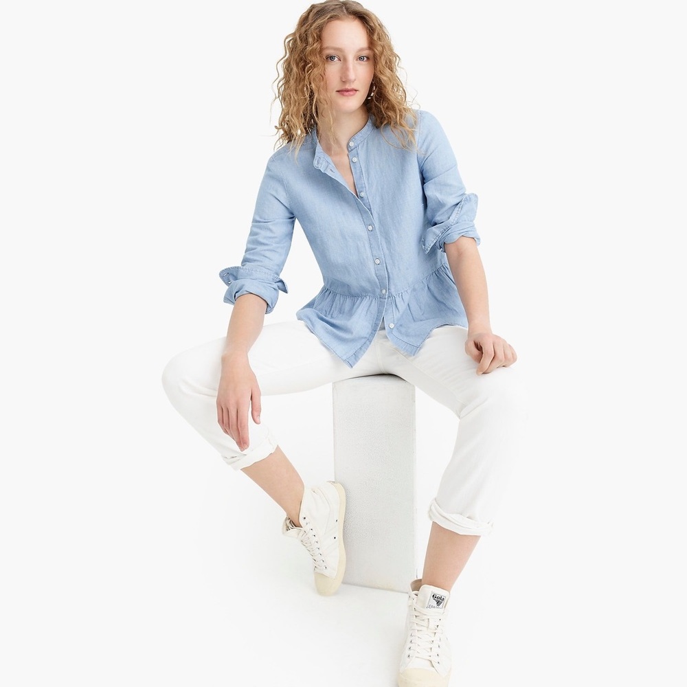 ❗️LAST CHANCE❗️•J.Crew• Chambray Button Up Peplum